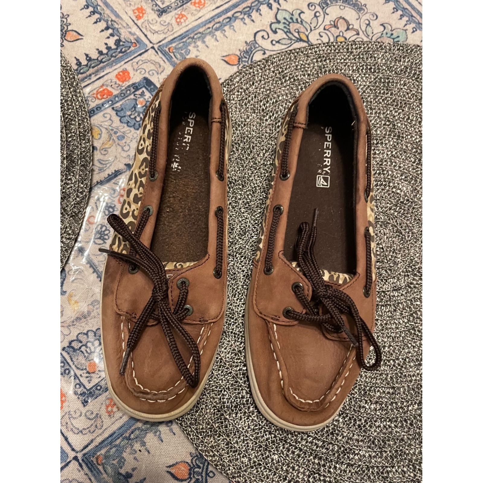 Sperry Top-Sider Laguna Kids Brown Leather Leopard Print Boat Shoes Size 4m